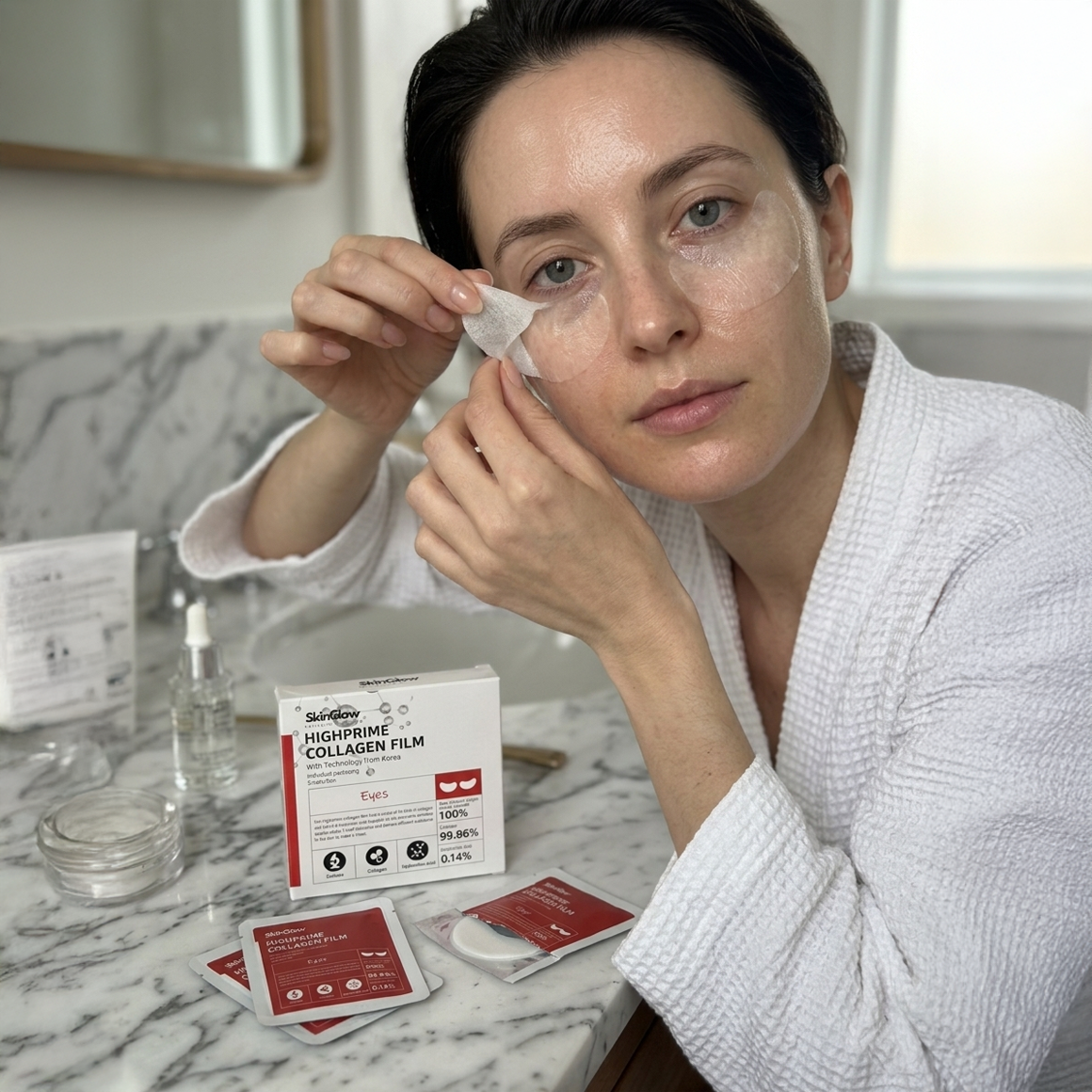 SkinGlow - Combo Set : Spray cu colagen + Masca cu colagen pentru ochi